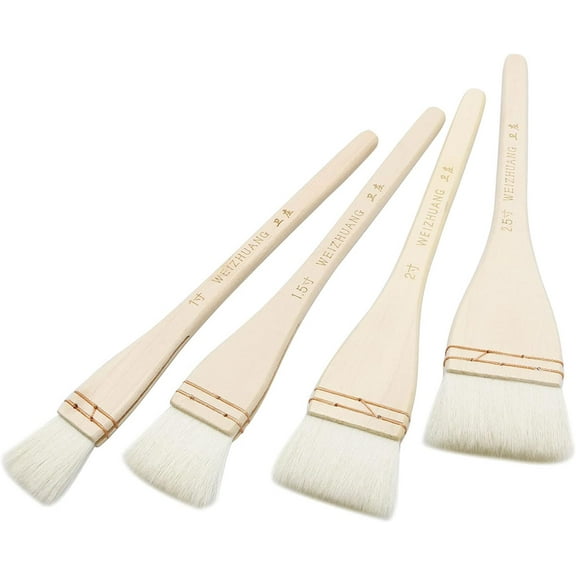 Creative Mark Hake Paintbrush Set 4PCS Professional Soft White Goat Hair Stitch-Tied Brushes for Wash, Background Work,Watercolor and Ceramic Pottery