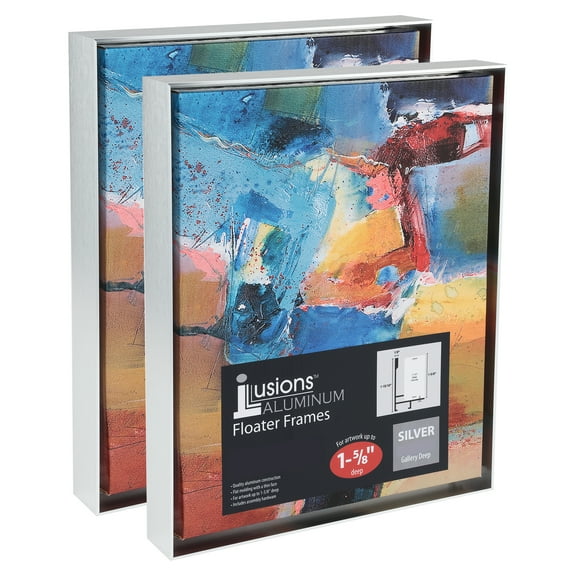 Creative Mark Illusions Aluminum Floater Frames 1-5/8" 2 Pack, 9x12" Silver - No Glass or Backing, Floating Canvas Illusion Frames with Sleek Metal Exterior, Hanging Hardware Included