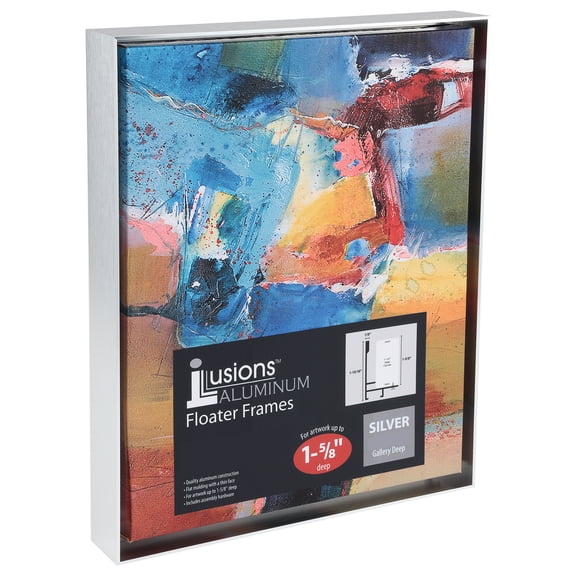 Creative Mark Illusions Aluminum Floater Frames 1-5/8" 2 Pack, 9x12" Silver - No Glass or Backing, Floating Canvas Illusion Frames with Sleek Metal Exterior, Hanging Hardware Included