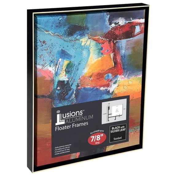 Creative Mark Illusions Aluminum Floater Frames 7/8", 2-Pack, 16x20" Black/Silver - Canvas Floater Frames with Sleek Metal Exterior, Flat Molding & Assembly Hardware - No Glass or Backing