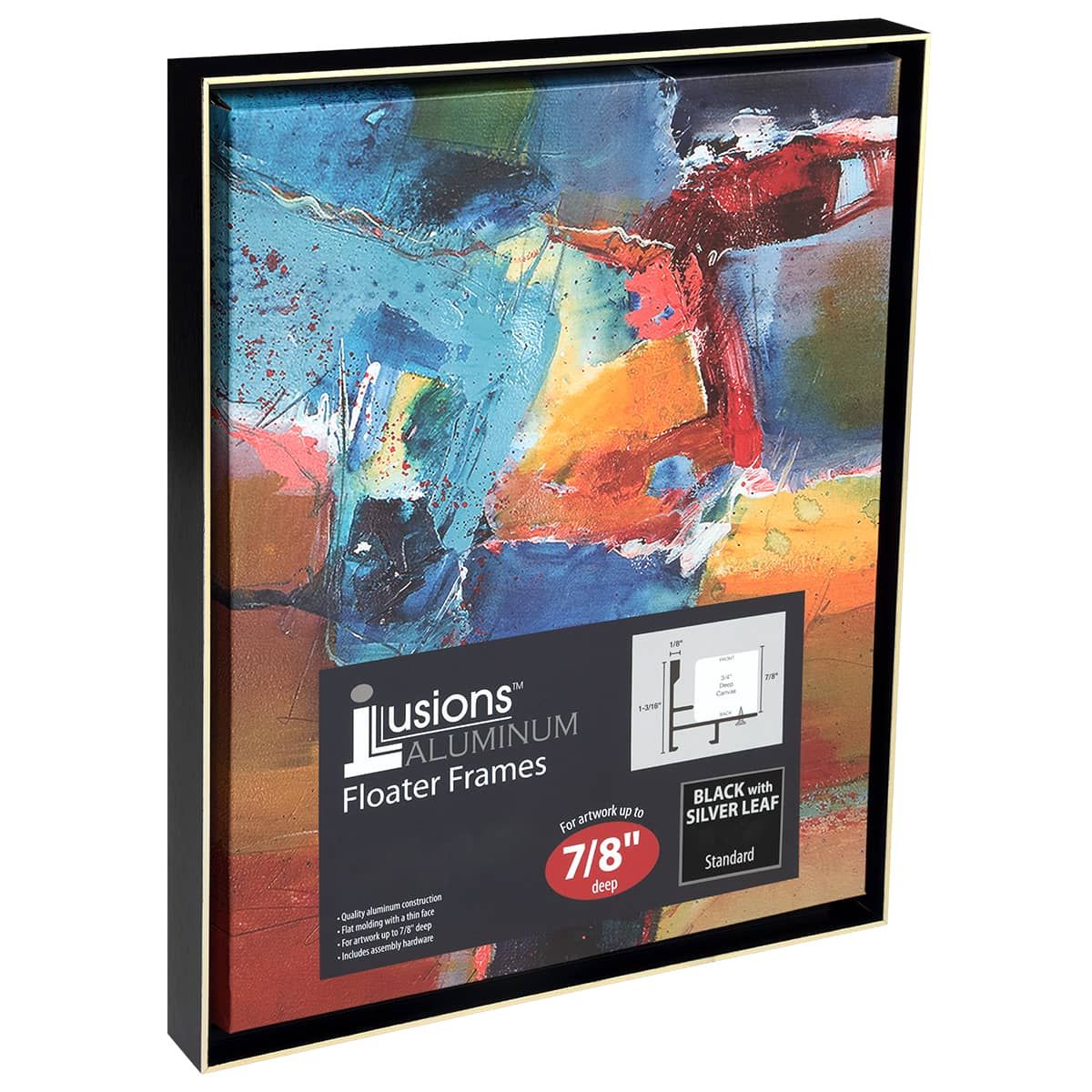Creative Mark Illusions Aluminum Floater Frames 7/8", 2-Pack, 16x20" Black/Silver - Canvas Floater Frames with Sleek Metal Exterior, Flat Molding & Assembly Hardware - No Glass or Backing