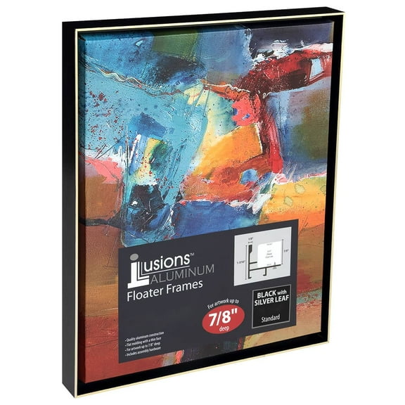 Creative Mark Illusions Aluminum Floater Frames 7/8", 8x10" Black/Silver - No Glass or Backing - Canvas Floater Frames with Sleek Metal Exterior, Flat Molding & Assembly Hardware