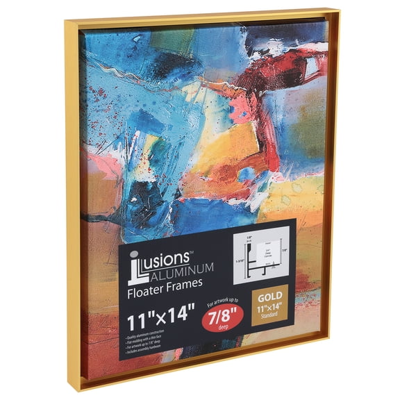 Creative Mark Illusions Aluminum Floater Frames 7/8", 9x12" Gold - No Glass or Backing - Canvas Floater Frames with Sleek Metal Exterior, Flat Molding & Assembly Hardware