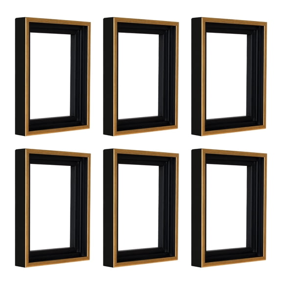 Creative Mark Illusions Floater Frame For 3/4" Deep Canvases - 5x7" Antique Gold/Black - No Glass or Backing - Wood Composite Floating Illusion Frame for Canvas Paintings- With Hanging Hardware