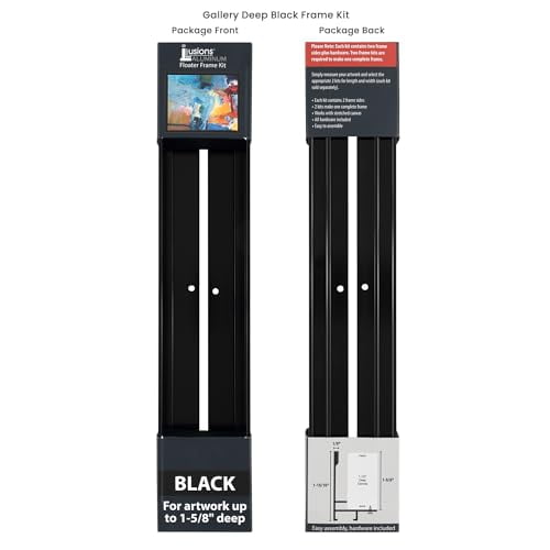 Creative Mark Illusions Metal Floating Frame Kit Pairs for Canvas - Frame Kit for 1-5/8" Deep Canvases - Black, 14"- Metal Canvas Frame, Modern Frame for Gallery Wall, Art Panels, Modern Decor