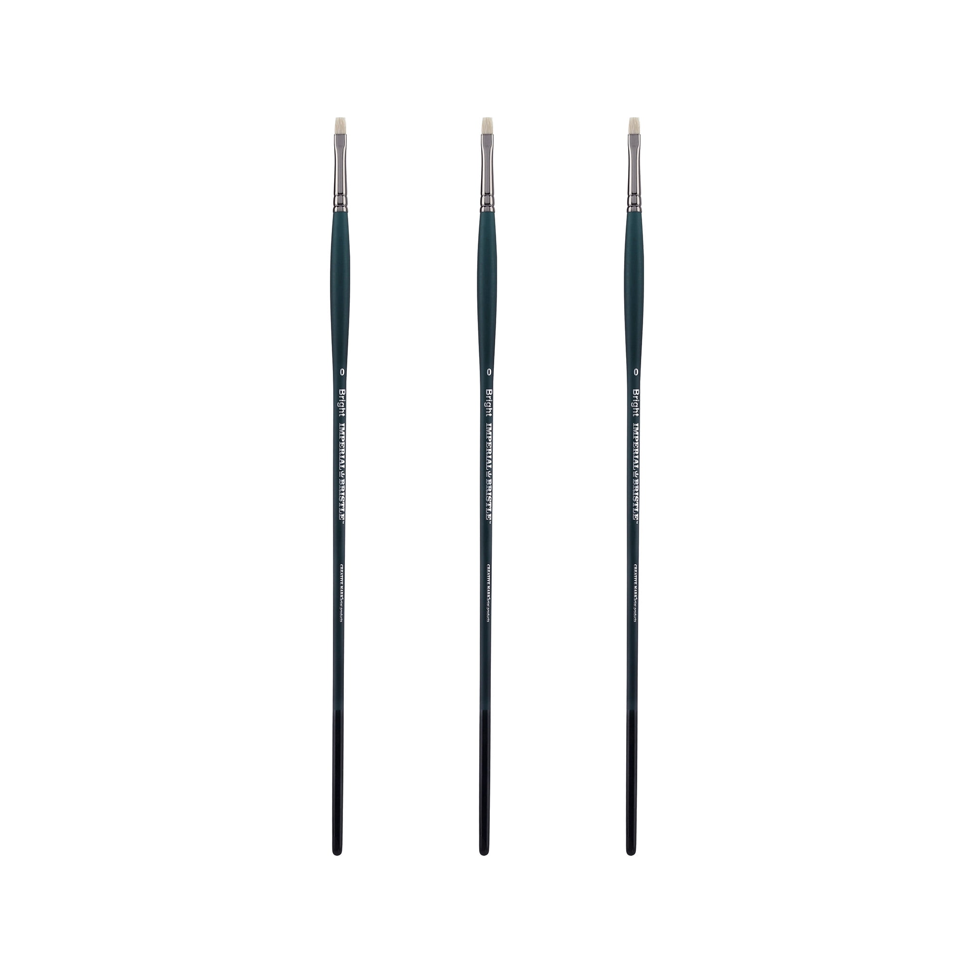 Creative Mark Imperial Professional Chungking Hog Bristle Brush- Bright #0 - Pack of 3 Handmade Long Handle Oil Paint Brushes for Artists, Nickel-Plated Brass Ferrules, Stiff yet Soft Natural Bristles