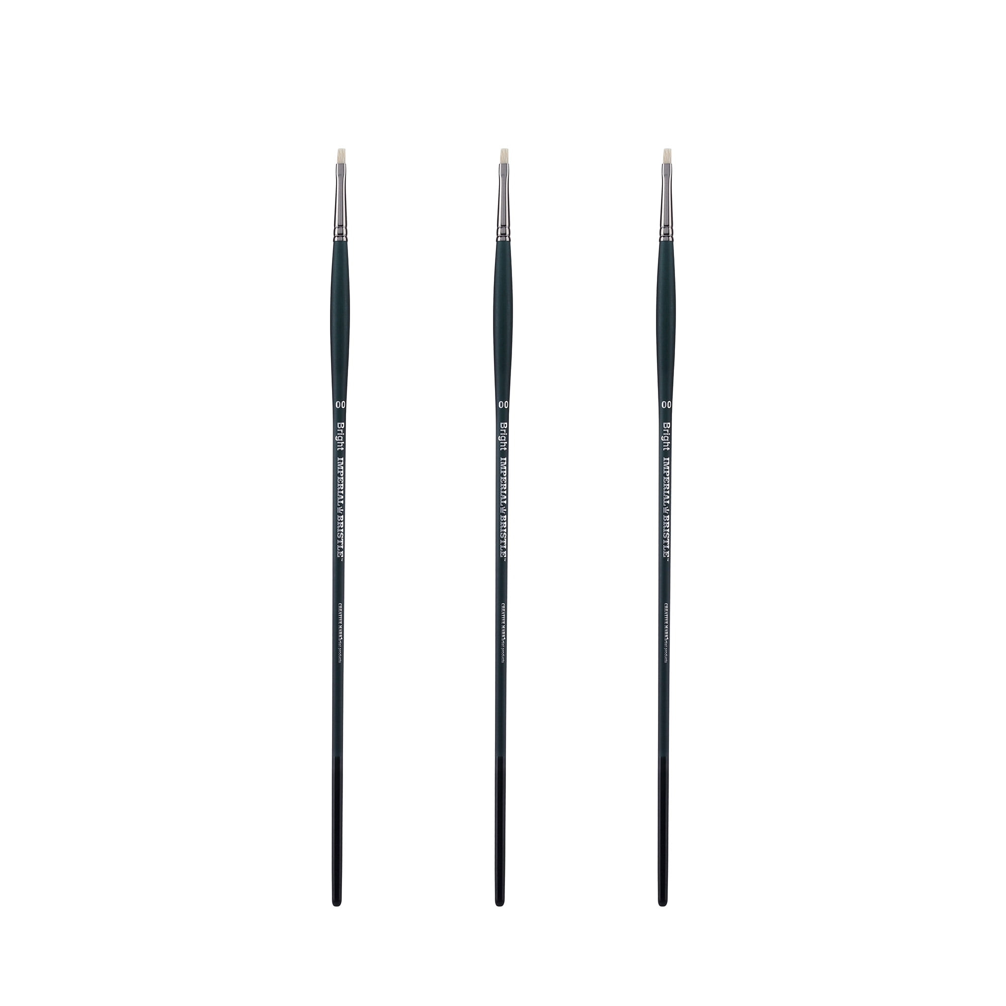 Creative Mark Imperial Professional Chungking Hog Bristle Brush- Bright #00- Pack of 3 Handmade Long Handle Oil Paint Brushes for Artists, Nickel-Plated Brass Ferrules, Stiff yet Soft Natural Bristles
