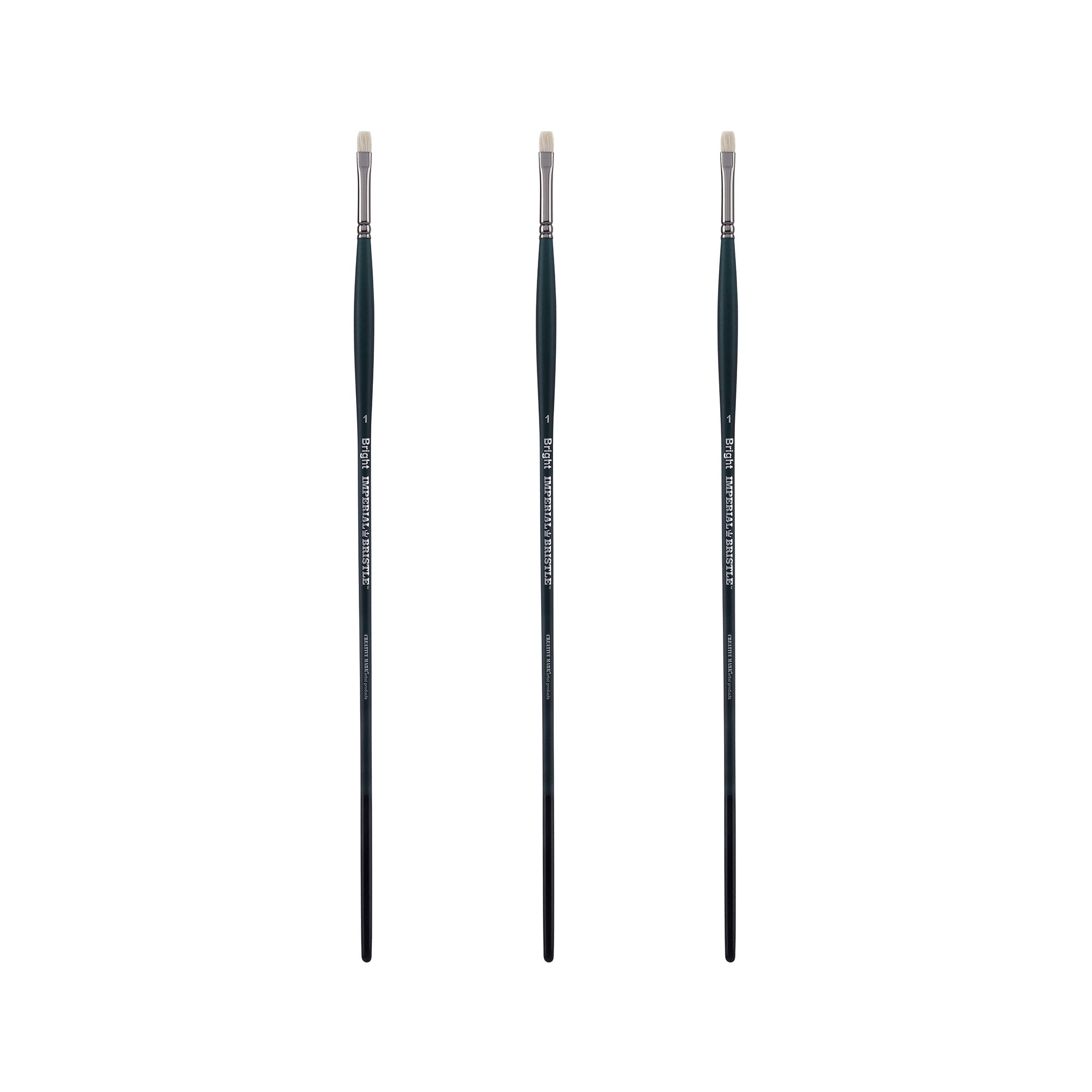 Creative Mark Imperial Professional Chungking Hog Bristle Brush- Bright #1 - Pack of 3 Handmade Long Handle Oil Paint Brushes for Artists, Nickel-Plated Brass Ferrules, Stiff yet Soft Natural Bristles