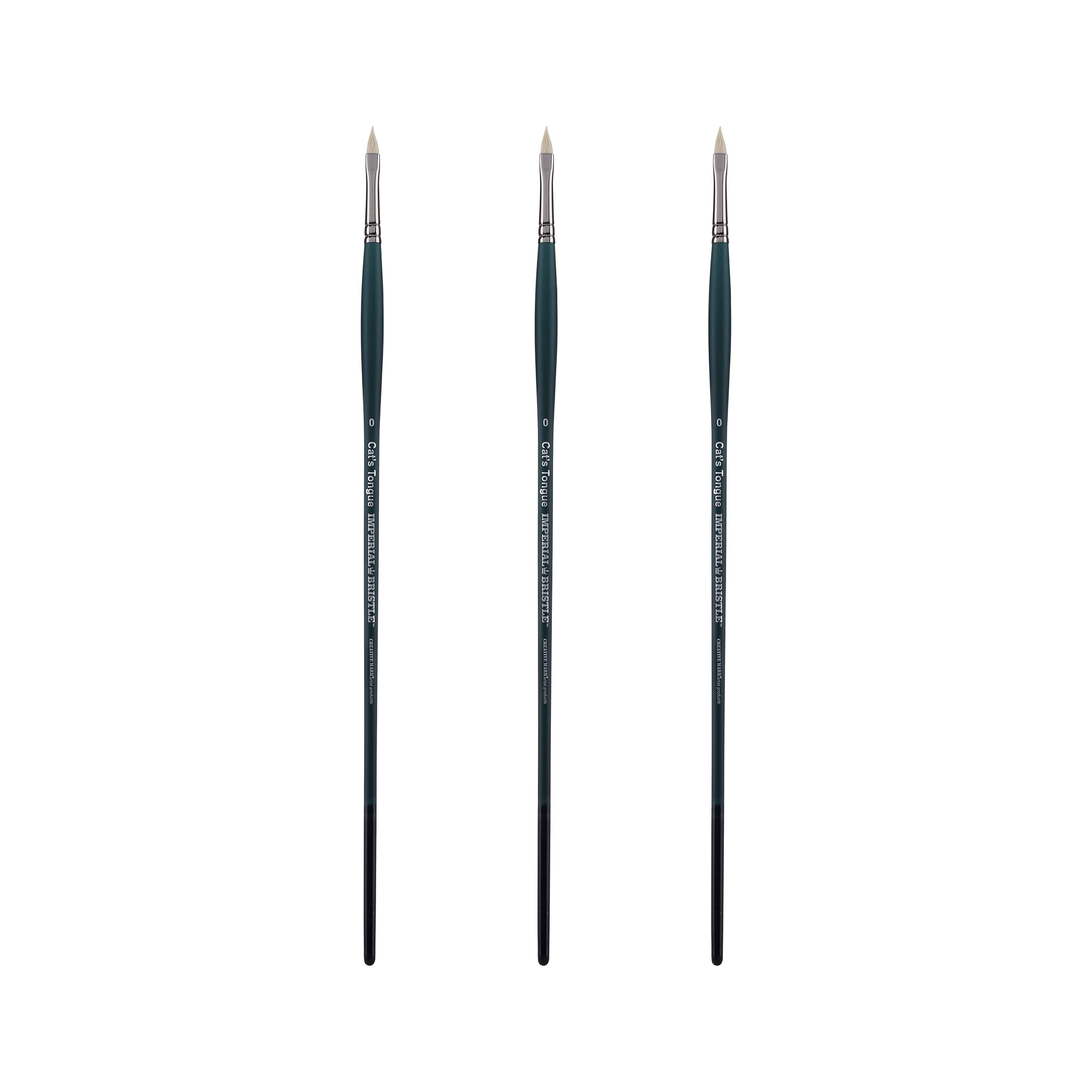 Creative Mark Imperial Professional Chungking Hog Bristle Brush - Cat's Tongue #0- Pack of 3 Handmade Long Handle Oil Paint Brushes for Artists, Nickel-Plated Brass Ferrules, Soft Natural Bristles