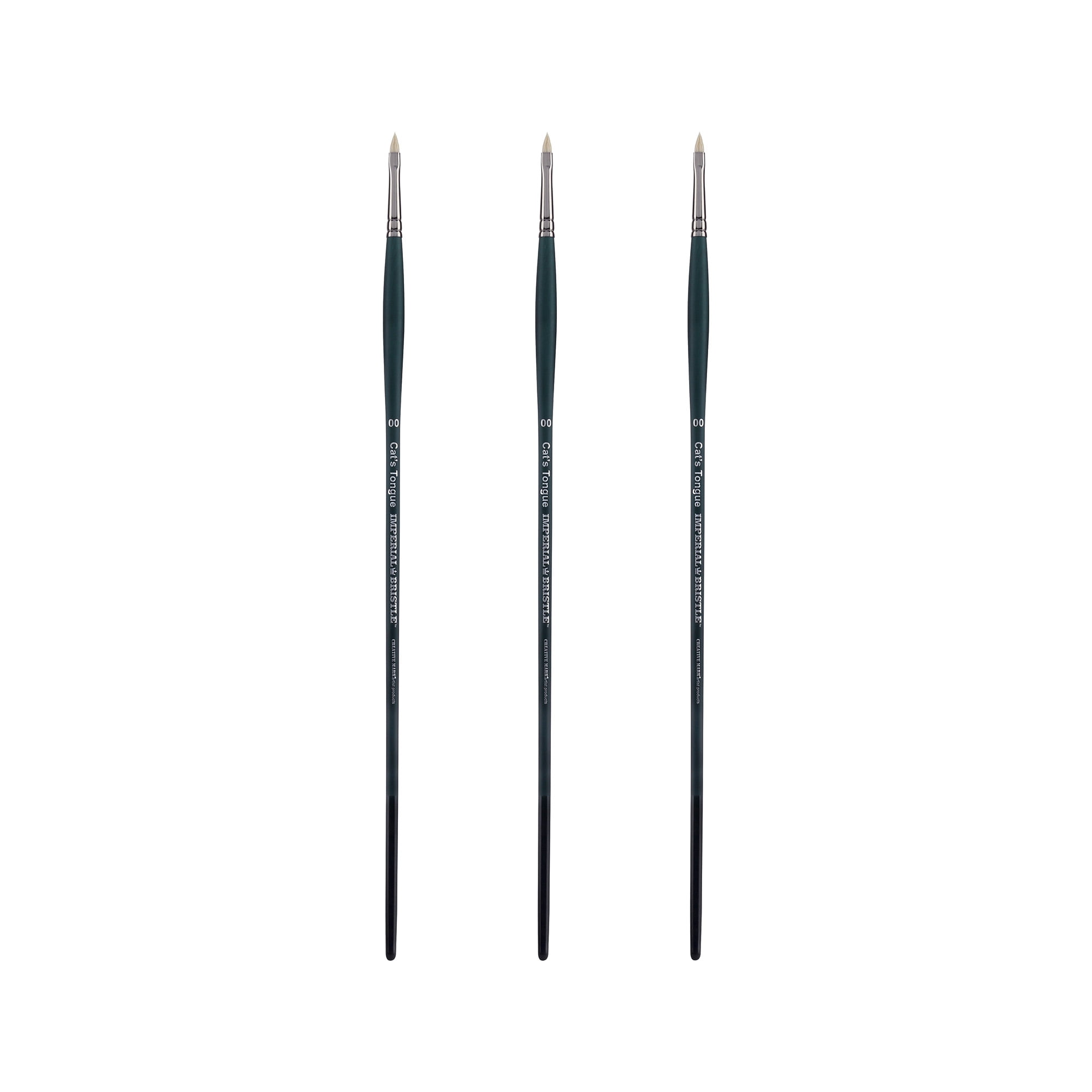 Creative Mark Imperial Professional Chungking Hog Bristle Brush Cat's Tongue #00 Pack of 3 Handmade Long Handle Oil Paint Brushes for Artists, Nickel-Plated Brass Ferrules, Soft Natural Bristles