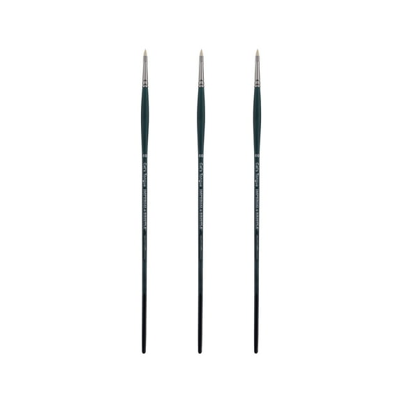 Creative Mark Imperial Professional Chungking Hog Bristle Brush Cat's Tongue #00 Pack of 3 Handmade Long Handle Oil Paint Brushes for Artists, Nickel-Plated Brass Ferrules, Soft Natural Bristles