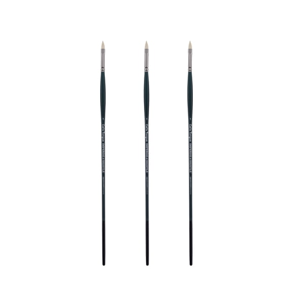 Creative Mark Imperial Professional Chungking Hog Bristle Brush - Cat's Tongue #1- Pack of 3 Handmade Long Handle Oil Paint Brushes for Artists, Nickel-Plated Brass Ferrules, Soft Natural Bristles