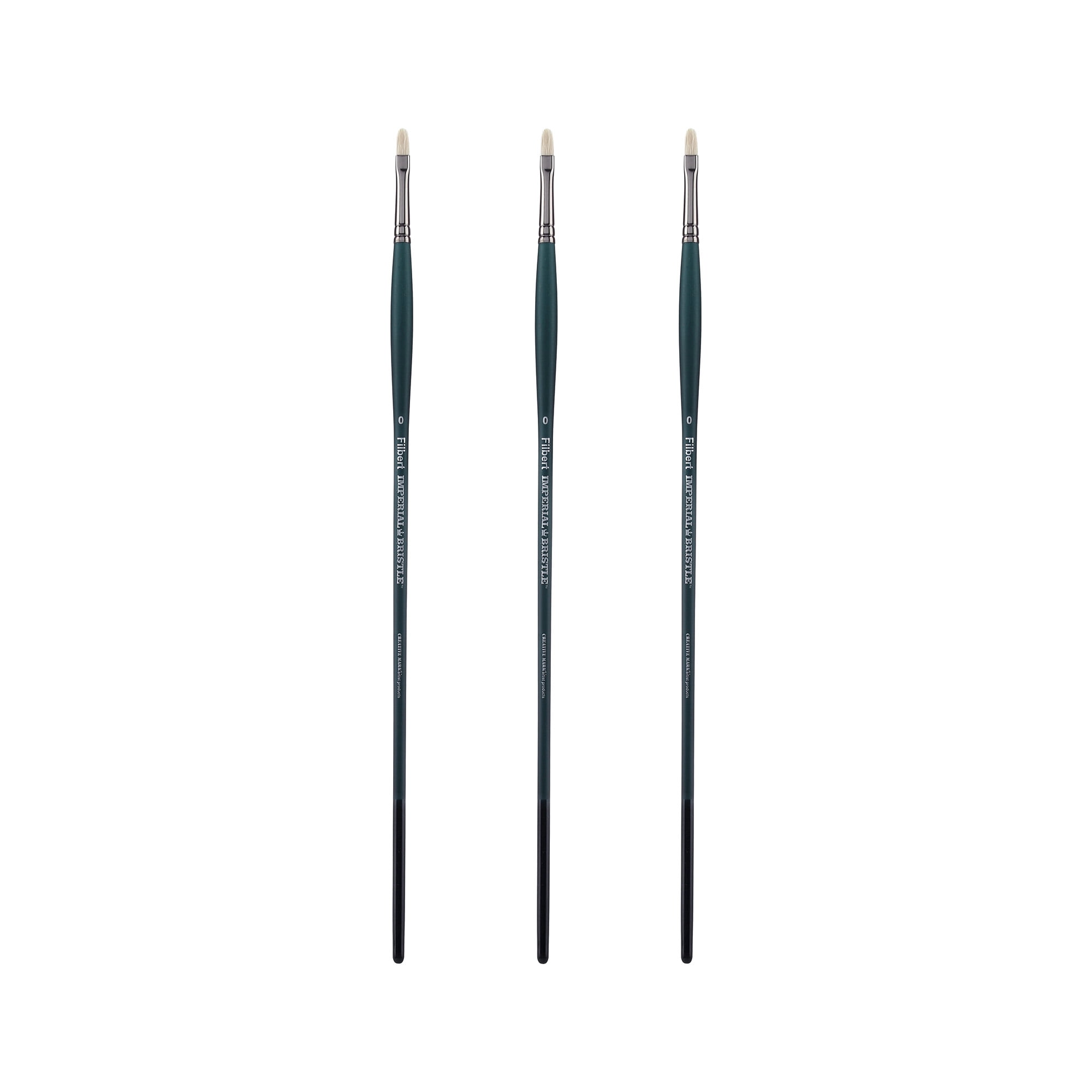 Creative Mark Imperial Professional Chungking Hog Bristle Brush - Filbert #0 Pack of 3 Handmade Long Handle Oil Paint Brushes for Artists, Nickel-Plated Brass Ferrules, Stiff yet Soft Natural Bristles