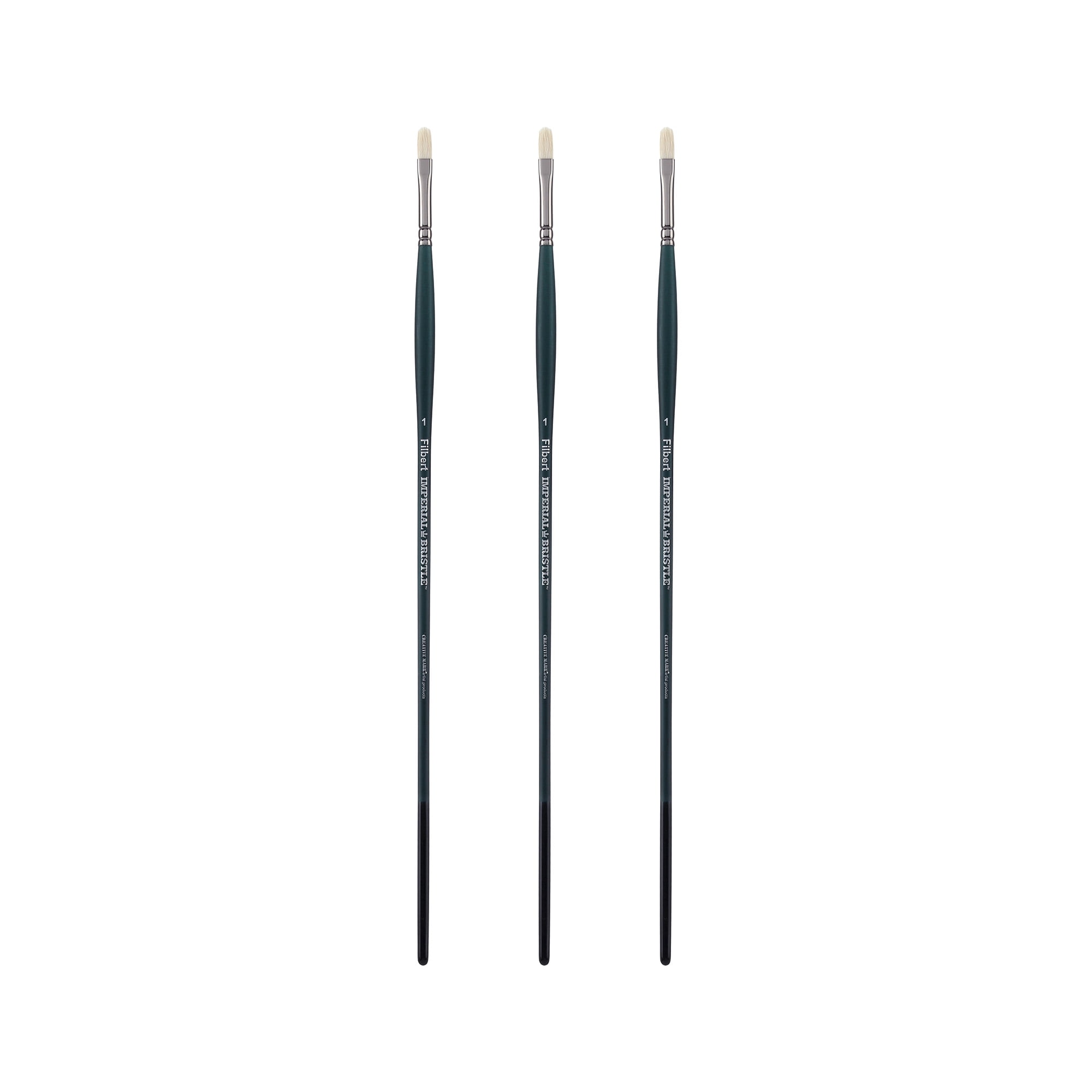 Creative Mark Imperial Professional Chungking Hog Bristle Brush - Filbert #1 Pack of 3 Handmade Long Handle Oil Paint Brushes for Artists, Nickel-Plated Brass Ferrules, Stiff yet Soft Natural Bristles