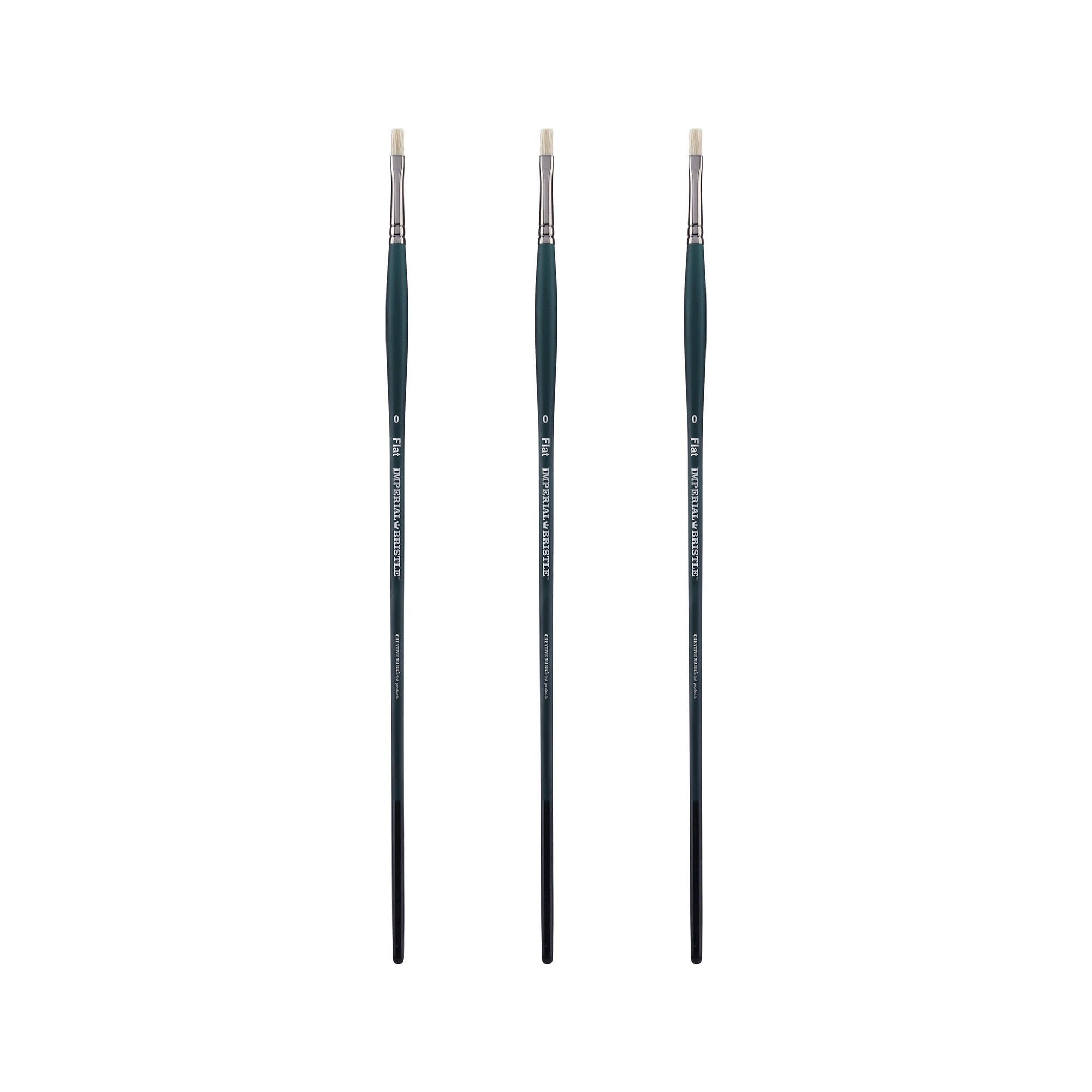 Creative Mark Imperial Professional Chungking Hog Bristle Brush - Flat #0- Pack of 3 Handmade Long Handle Oil Paint Brushes for Artists, Nickel-Plated Brass Ferrules, Stiff yet Soft Natural Bristles