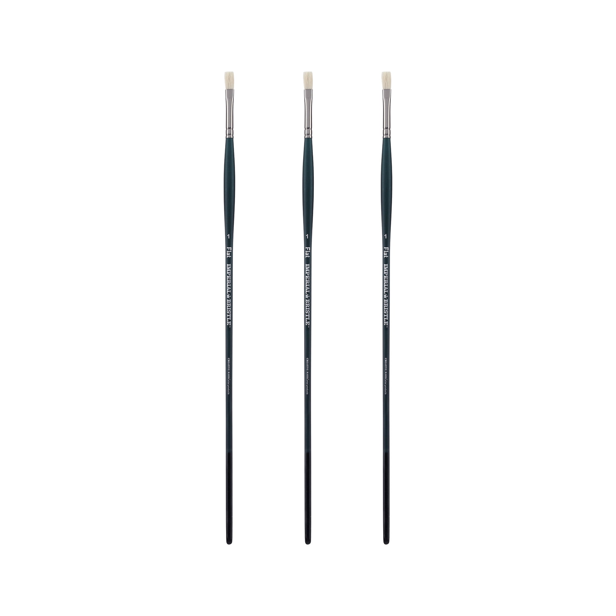 Creative Mark Imperial Professional Chungking Hog Bristle Brush - Flat #1- Pack of 3 Handmade Long Handle Oil Paint Brushes for Artists, Nickel-Plated Brass Ferrules, Stiff yet Soft Natural Bristles