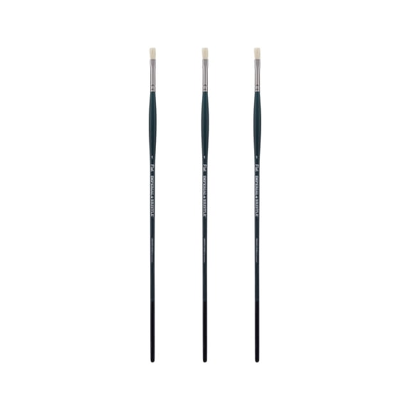 Creative Mark Imperial Professional Chungking Hog Bristle Brush - Flat #1- Pack of 3 Handmade Long Handle Oil Paint Brushes for Artists, Nickel-Plated Brass Ferrules, Stiff yet Soft Natural Bristles