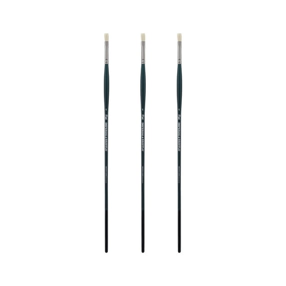 Creative Mark Imperial Professional Chungking Hog Bristle Brush - Flat #1- Pack of 3 Handmade Long Handle Oil Paint Brushes for Artists, Nickel-Plated Brass Ferrules, Stiff yet Soft Natural Bristles
