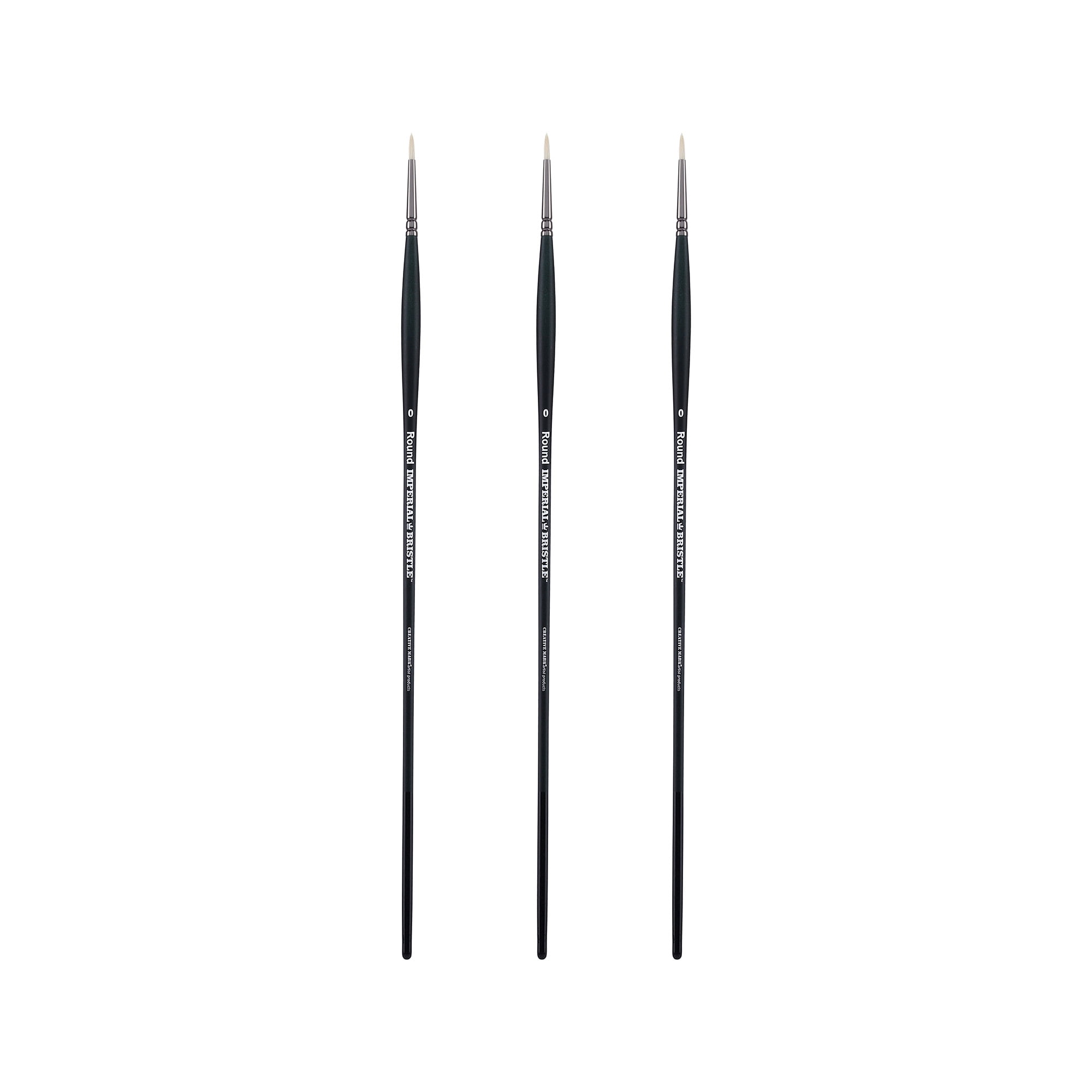 Creative Mark Imperial Professional Chungking Hog Bristle Brush- Round #0 - Pack of 3 Handmade Long Handle Oil Paint Brushes for Artists, Nickel-Plated Brass Ferrules, Stiff yet Soft Natural Bristles