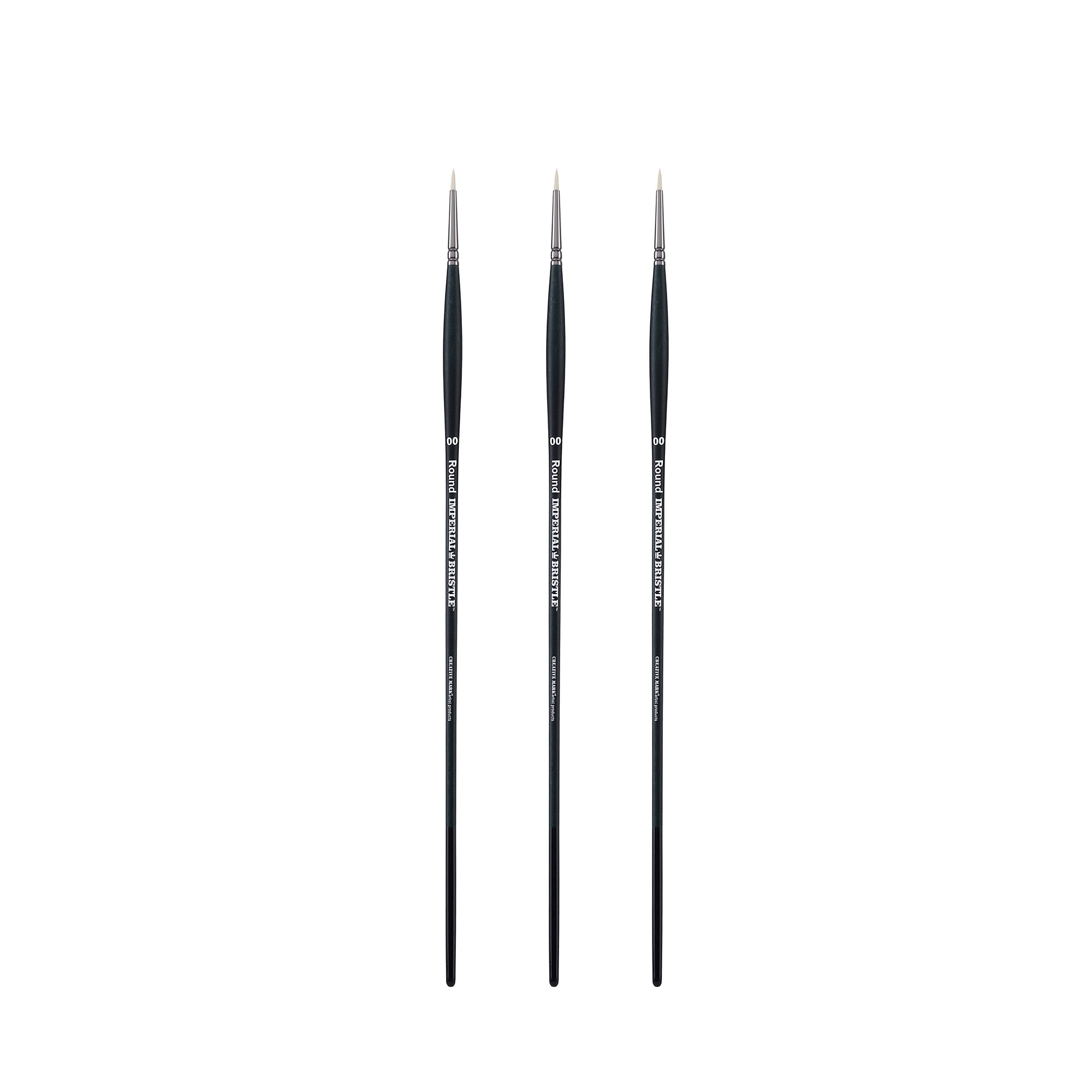 Creative Mark Imperial Professional Chungking Hog Bristle Brush- Round #00 - Pack of 3 Handmade Long Handle Oil Paint Brushes for Artists, Nickel-Plated Brass Ferrules, Stiff yet Soft Natural Bristles