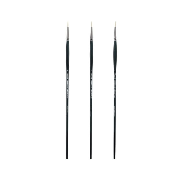 Creative Mark Imperial Professional Chungking Hog Bristle Brush - Round #1 - Pack of 3 Handmade Long Handle Oil Paint Brushes for Artists, Nickel-Plated Brass Ferrules, Stiff yet Soft Natural Bristles