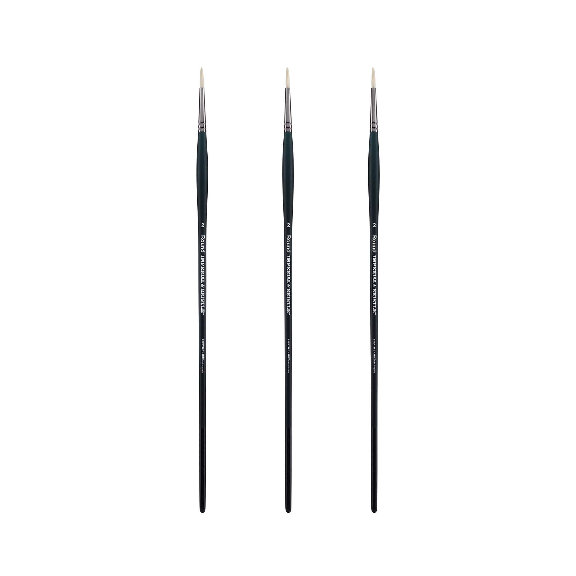 Creative Mark Imperial Professional Chungking Hog Bristle Brush - Round #2- Pack of 3 Handmade Long Handle Oil Paint Brushes for Artists, Nickel-Plated Brass Ferrules, Stiff yet Soft Natural Bristles
