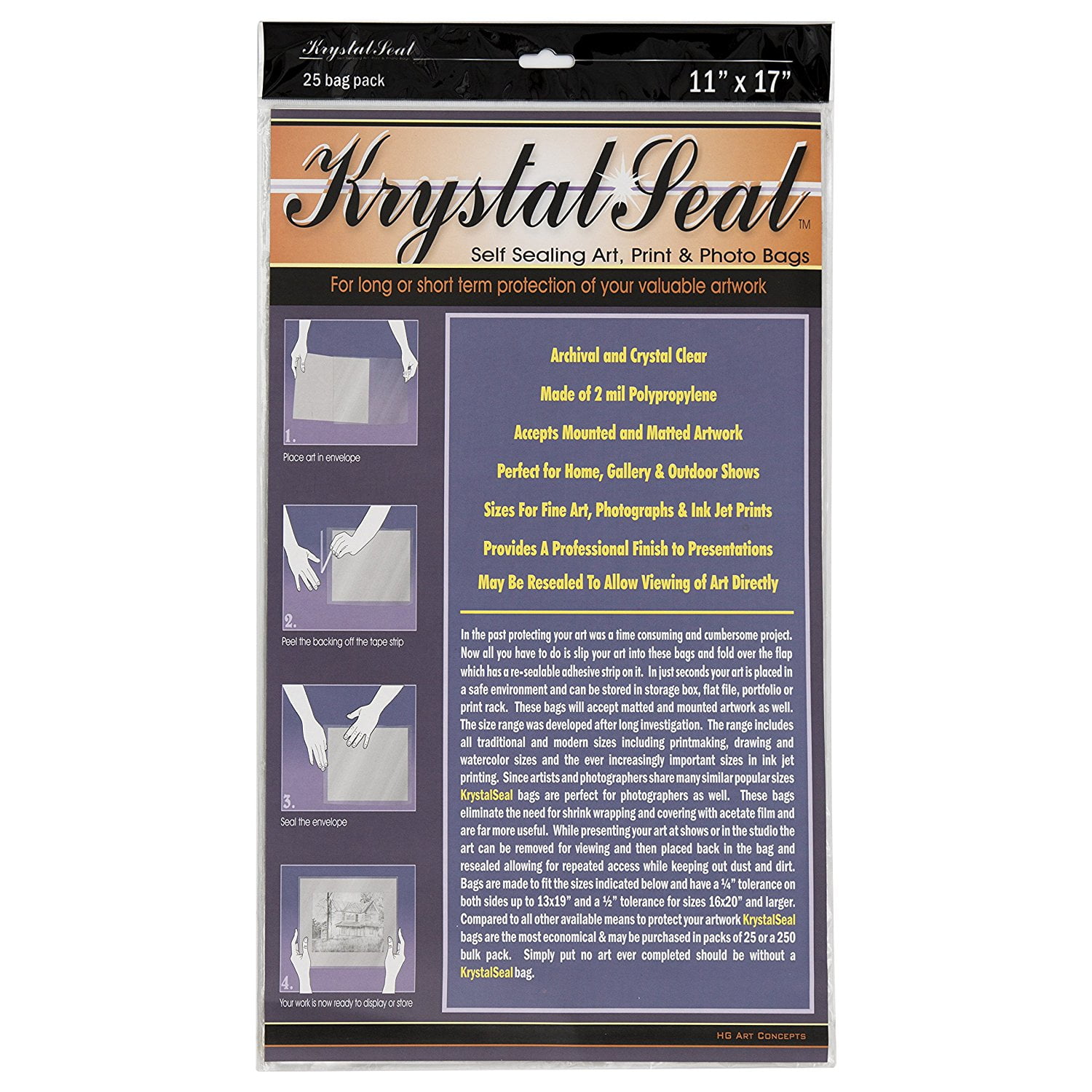 Creative Mark Krystal Seal ATC Art and Photo Bags Archival Polyethylene Sealing Bags for Paintings Artwork and Photo Storage 11 x 17 Pack of 25 Walmart Business Supplies