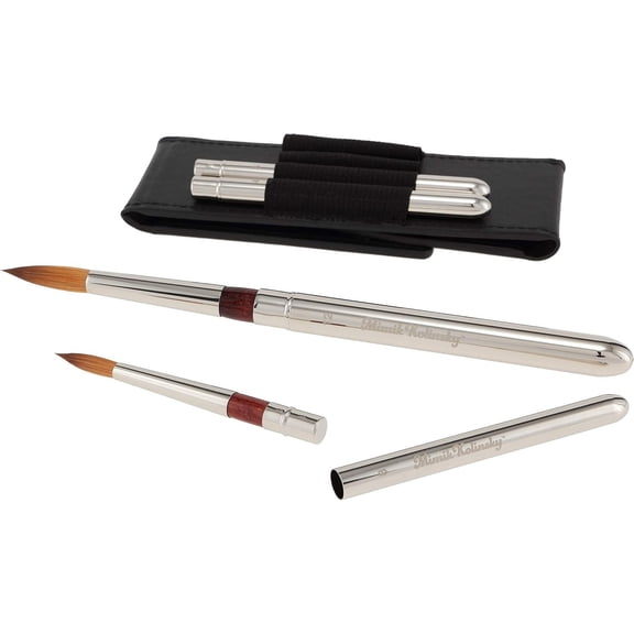 Creative Mark Mimik Kolinsky Synthetic Sable Short Handle Brushes and Sets - Elite Professional Brushes for Painting, Artists, Students, & More! - [Travel Wallet Set of 4 - Set]