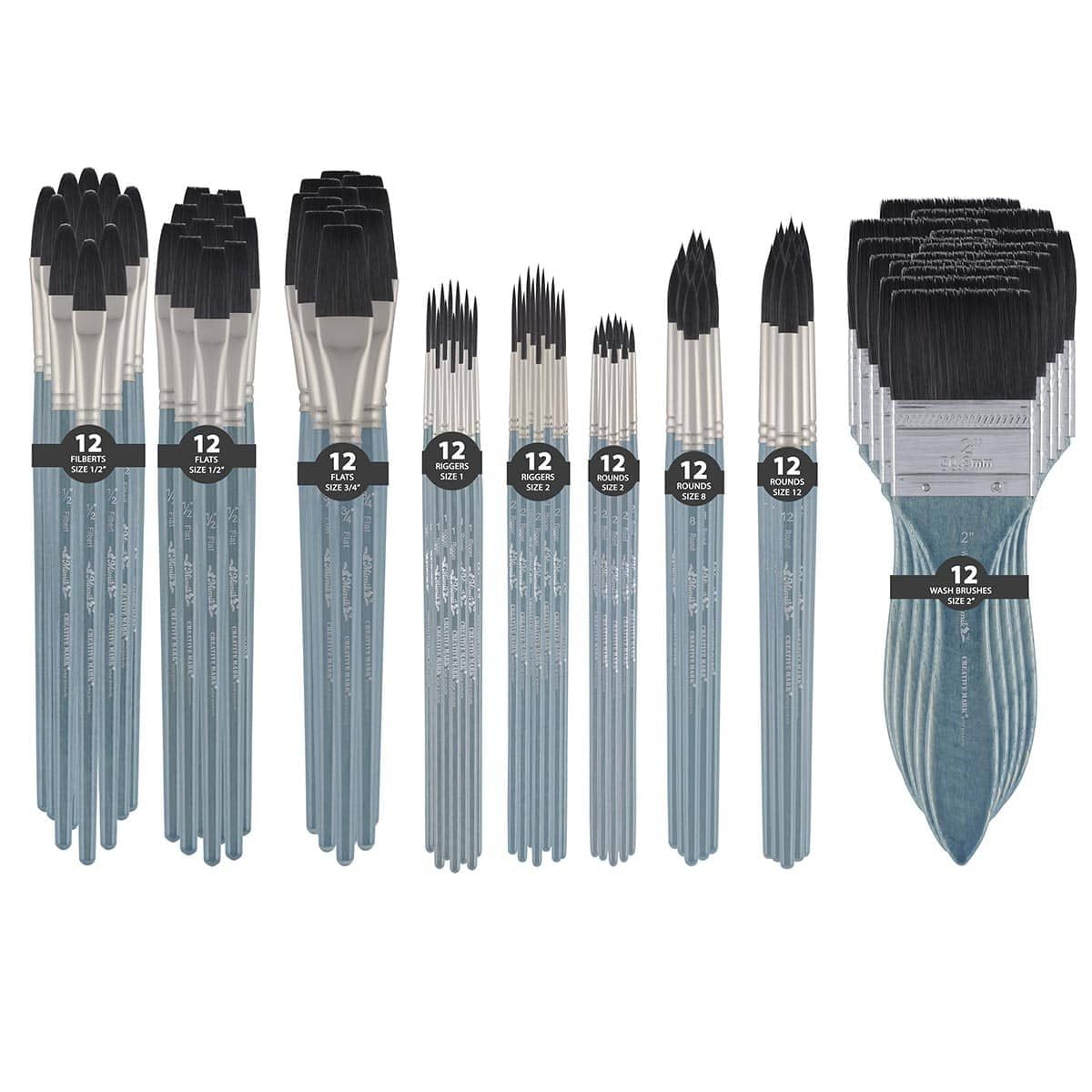 Creative Mark Mimik Professional Watercolor Brushes - Bulk Pack of 108 Assorted Shapes &Sizes - Synthetic Squirrel and Sable Hair - Natural Bristle Artist Brushes for Watercolors, Gouache & Acrylics