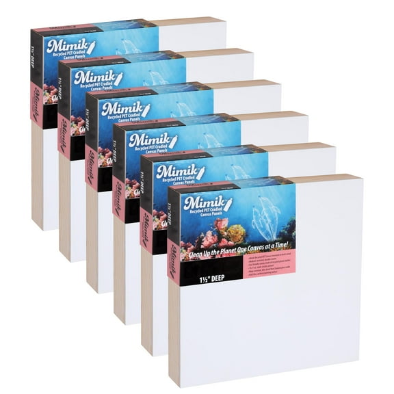 Creative Mark Mimik Recycled PET Cradled Canvas Panel 1-1/2" Depth- 6x6" Pack of 6 - Medium-Textured Painting Board for Eco-Conscious Artists, 14.11 oz Triple-Acrylic-Primed Weight