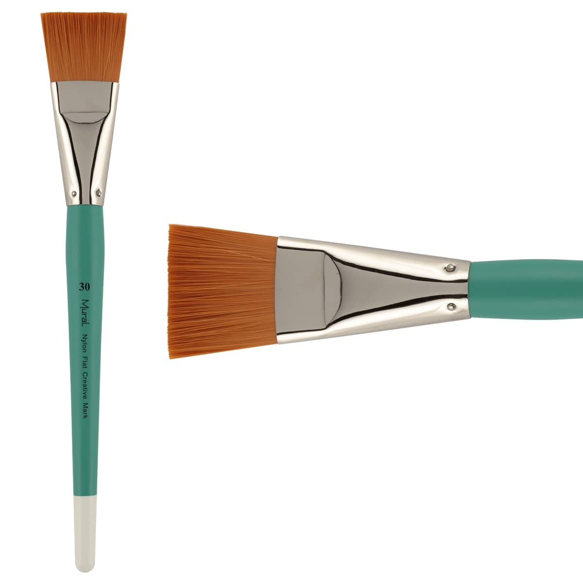 Creative Mark Art Supplies Large Mural Synthetic Golden Taklon Paint Brush - Flat #30 - 2 Pack - Artist Supplies for Acrylics, Watercolors, and Oils - Durable, Resilient, Seamless Ferrules