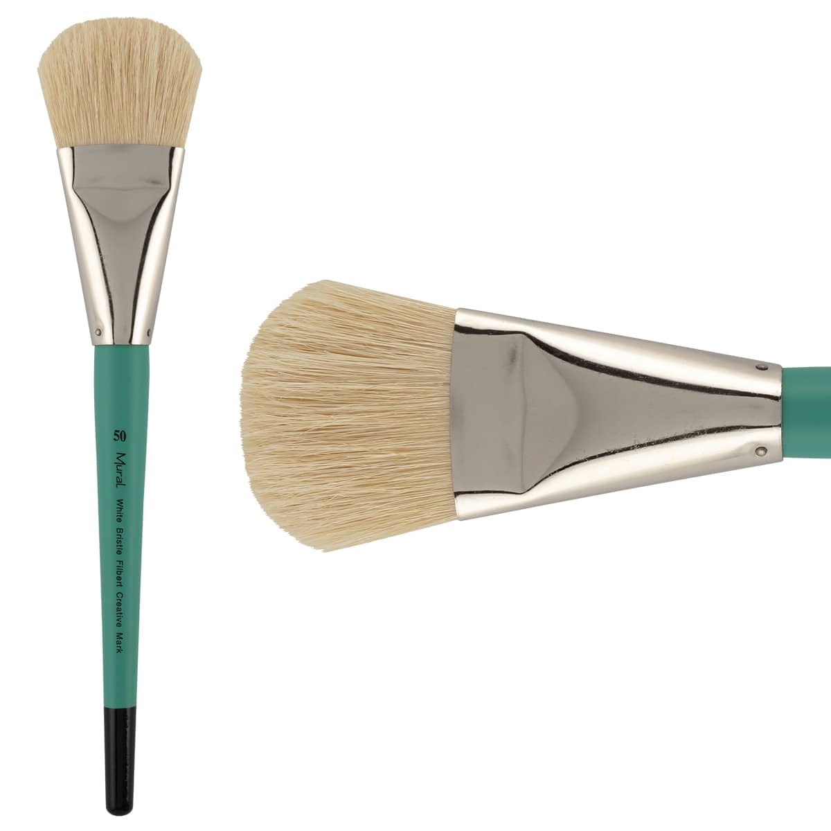 Creative Mark Art Supplies Large Mural Natural Hog Bristle Paint Brush - Filbert #50 - Artist Supplies for Acrylics, Watercolors, and Oils - Durable, Resilient, Seamless Ferrules
