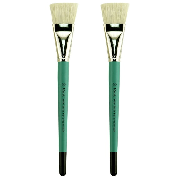 Creative Mark Art Supplies Large Mural Natural Hog Bristle Paint Brush - Flat #50 - 2 Pack - Artist Supplies for Acrylics, Watercolors, and Oils - Durable, Resilient, Seamless Ferrules