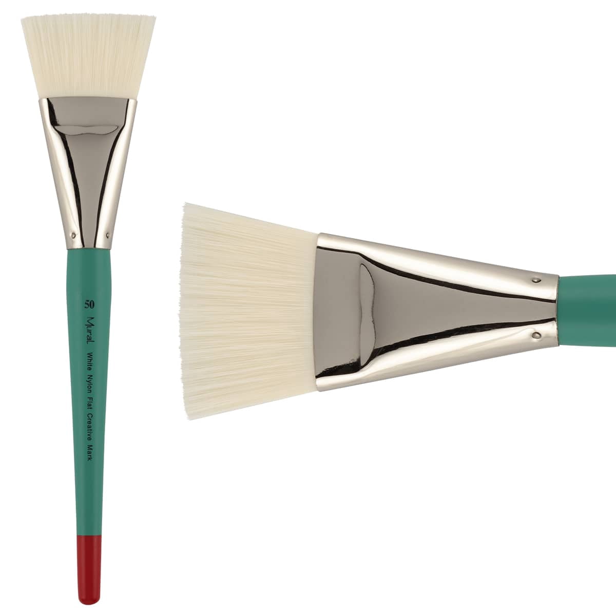 Creative Mark Art Supplies Large Mural Synthetic White Filament Paint Brush - Flat #50 - Artist Supplies for Acrylics, Watercolors, and Oils - Durable, Resilient, Seamless Ferrules