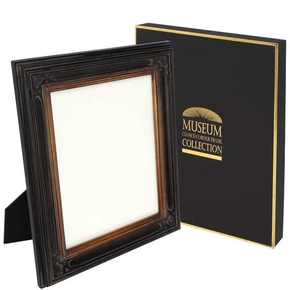 Creative Mark Museum Collection Gothic Black/Gold Picture Frame, 8x10" Antique Style Ornate Tabletop Frames, Solid Wood with Hand-Finished Gesso Coating, Easel Stand for Table or Wall Use, Gift Box
