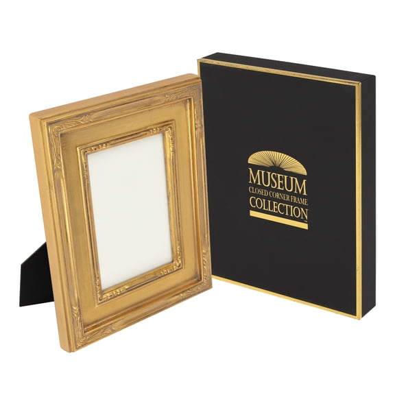 Creative Mark Museum Collection Gothic Gold Picture Frame, 3 Pack of 4x6" Antique Style Ornate Tabletop Frames, Solid Wood with Hand-Finished Gesso, Easel Stand for Table or Wall Use, Gift Box
