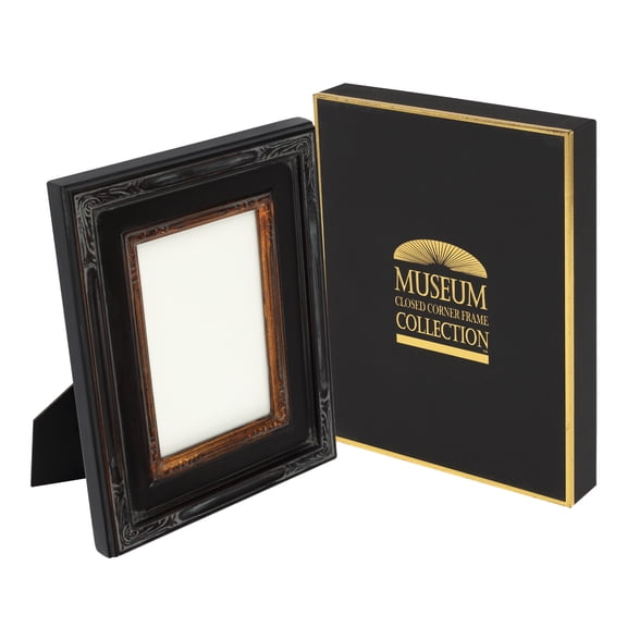 Creative Mark Museum Collection Nouveau Black/Gold Picture Frame, 3-Pack, 4x6" Antique Style Ornate Tabletop Frames, Solid Wood with Hand-Finished Gesso, Easel Stand for Table or Wall Use, Gift Box
