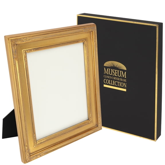 Creative Mark Museum Collection Nouveau Gold Picture Frame, 3-Pack, 8x10" Antique Style Ornate Tabletop Frames, Solid Wood with Hand-Finished Gesso, Easel Stand for Table or Wall Use, Gift Box
