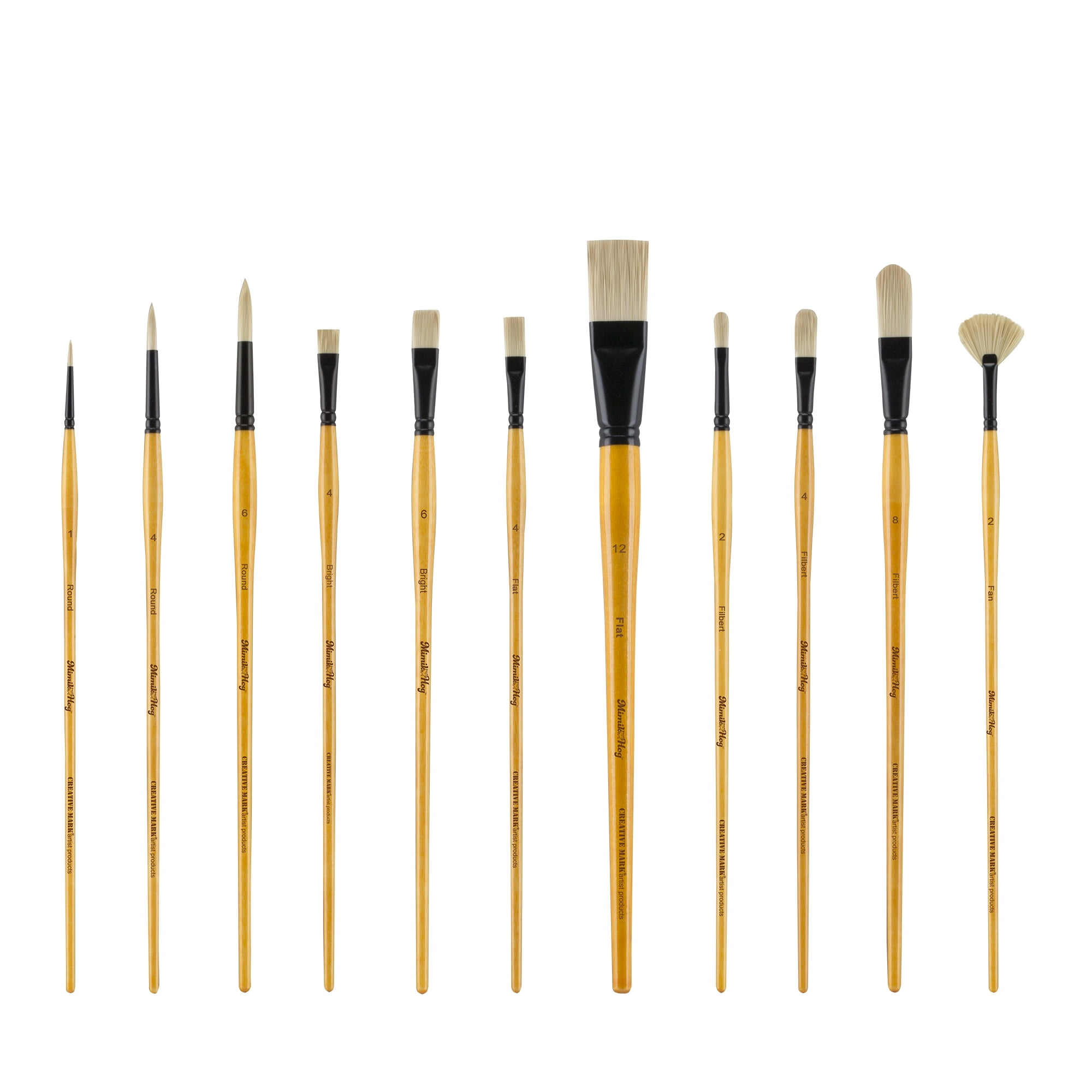 Creative Mark Paint Brush Set Mimik Hog Professional Synthetic Hog Bristle Brushes For Acrylics, Inks, Dyes, Gouaches, Watercolors, Easein & Egg Tempera - [11 Piece Value Set]