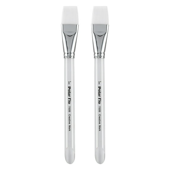 Creative Mark Polar Flo Professional Watercolor Brushes - Aquarelle 1" - 2 Pack - Short Handle, Nickel-Plated Seamless Brass Ferrule - Art Paint Brushes for Acrylic Painting, Watercolor, Gouache, and