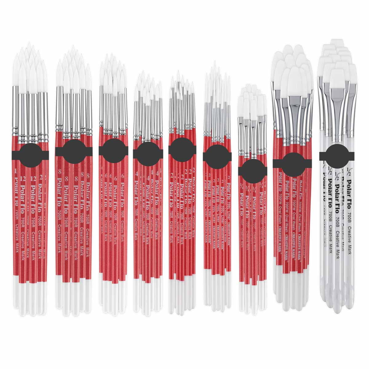 Creative Mark Polar Flo Professional Watercolor Brushes - Assorted Bulk Pack of 108 - Short Handle, Nickel-Plated Seamless Brass Ferrule - Art Paint Brushes for Acrylic, Watercolor, Gouache & More