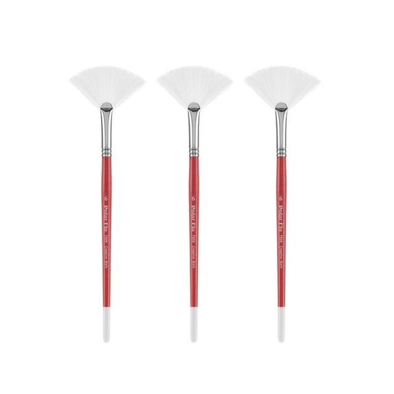 Creative Mark Polar Flo Professional Watercolor Brushes - Fan 6 - 3 Pack - Short Handle, Nickel-Plated Seamless Brass Ferrule - Art Paint Brushes for Acrylic Painting, Watercolor, Gouache, and More