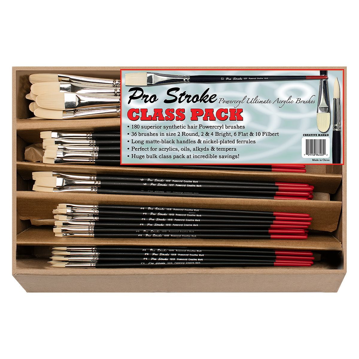 Creative Mark Pro Stroke Powercryl Ultimate Acrylic Paint Brushes - Bulk Set of 180, Artist Paint Brushes, 3 Diameters of Synthetic Hair Filament for Heavy Acrylics, Water Soluble Oils, and More