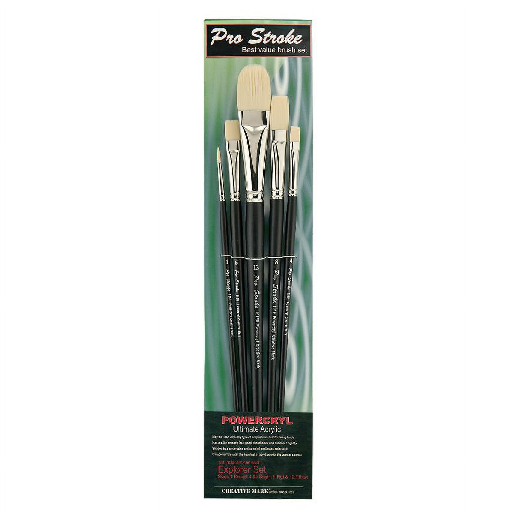 Creative Mark Powercryl Ultimate Acrylic Paint Brushes - Explorer Set of 5, Artist Paint Brushes, 3 Diameters of Synthetic Hair Filament, Fine Control of Heavy Acrylics, Water Soluble Oils, and More