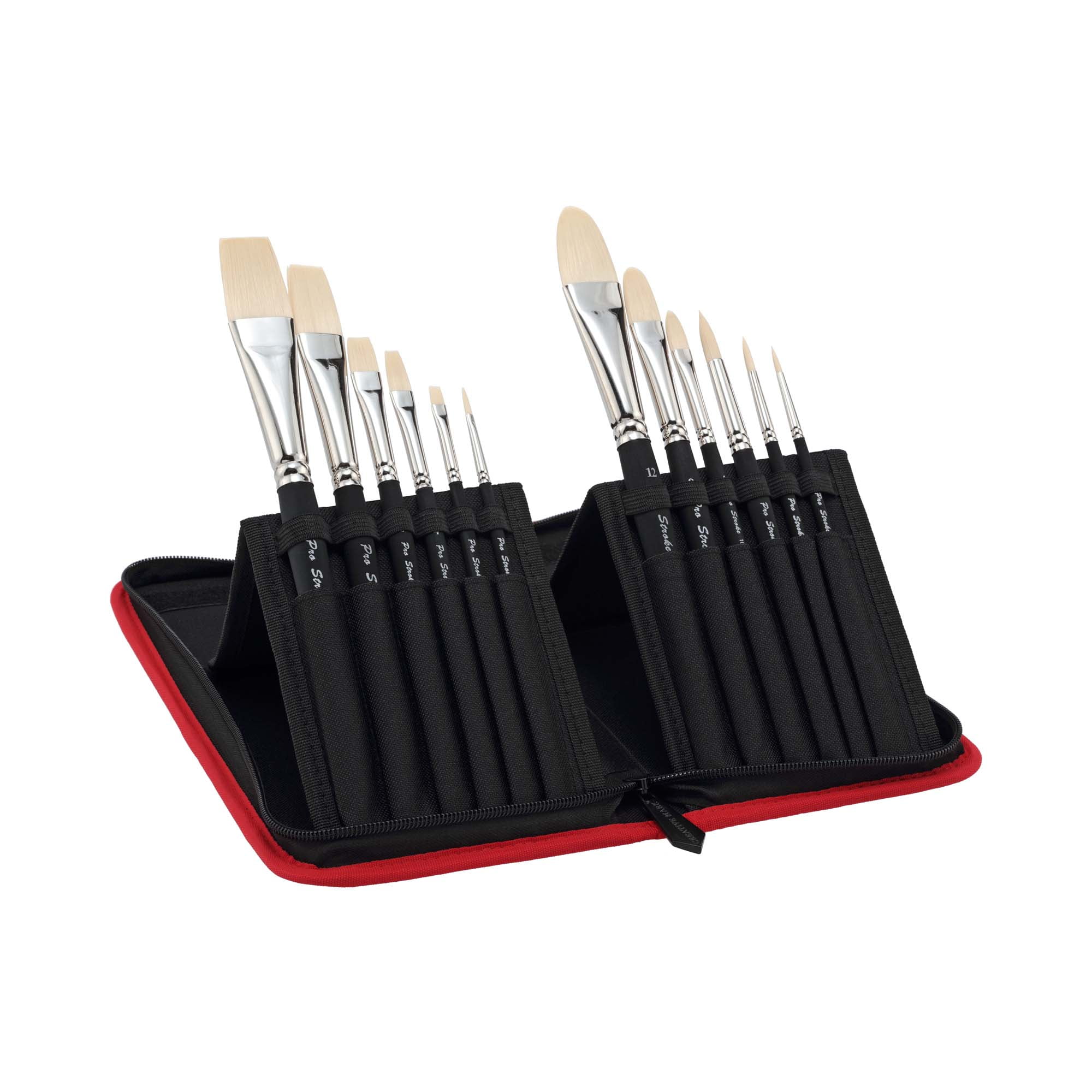Creative Mark Powercryl Ultimate Acrylic Paint Brushes Set of 12 - Short Handle Artist Paint Brushes with Zippered Easel Carrying Case - Assorted Round, Bright, Flat and Filbert