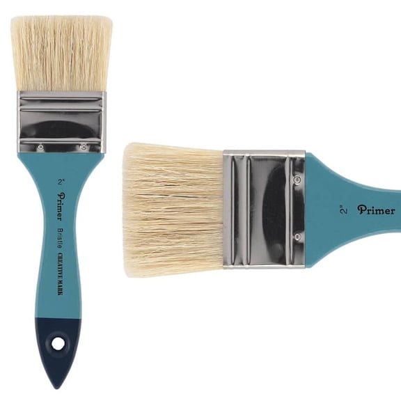 Creative Mark Primer Bristle Paint Brush Set, 2" - Gesso Brushes for Artists - Natural Hog Hair Bristles - Short Flat Handles - Primer Tool for Canvas