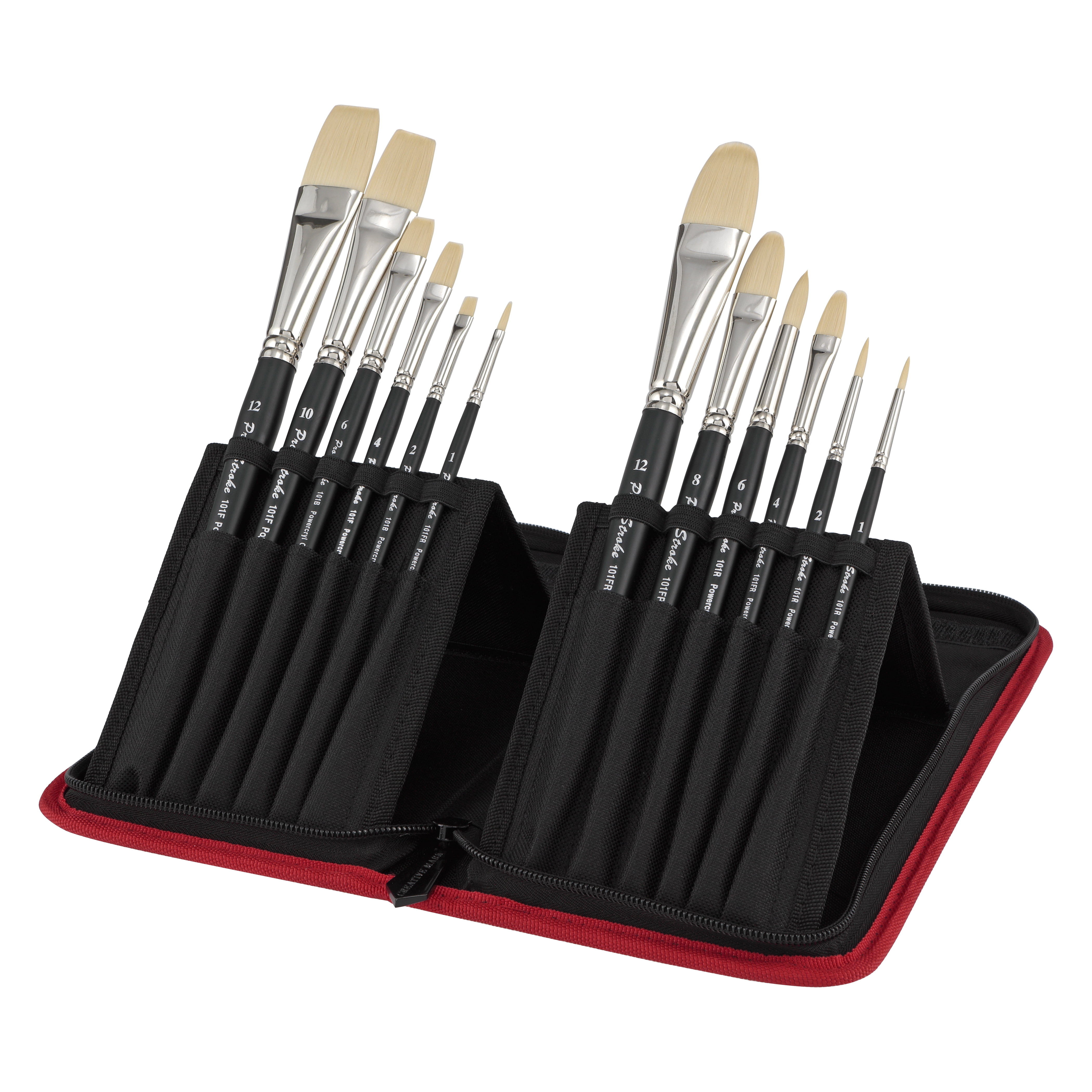 Creative Mark Pro Stroke Powercryl Paint Brush Artist Set with Zippered Black Travel Organizer Case for Oil Gouache Acrylics and Watercolor Paints, 12 Pieces, Pack of 1