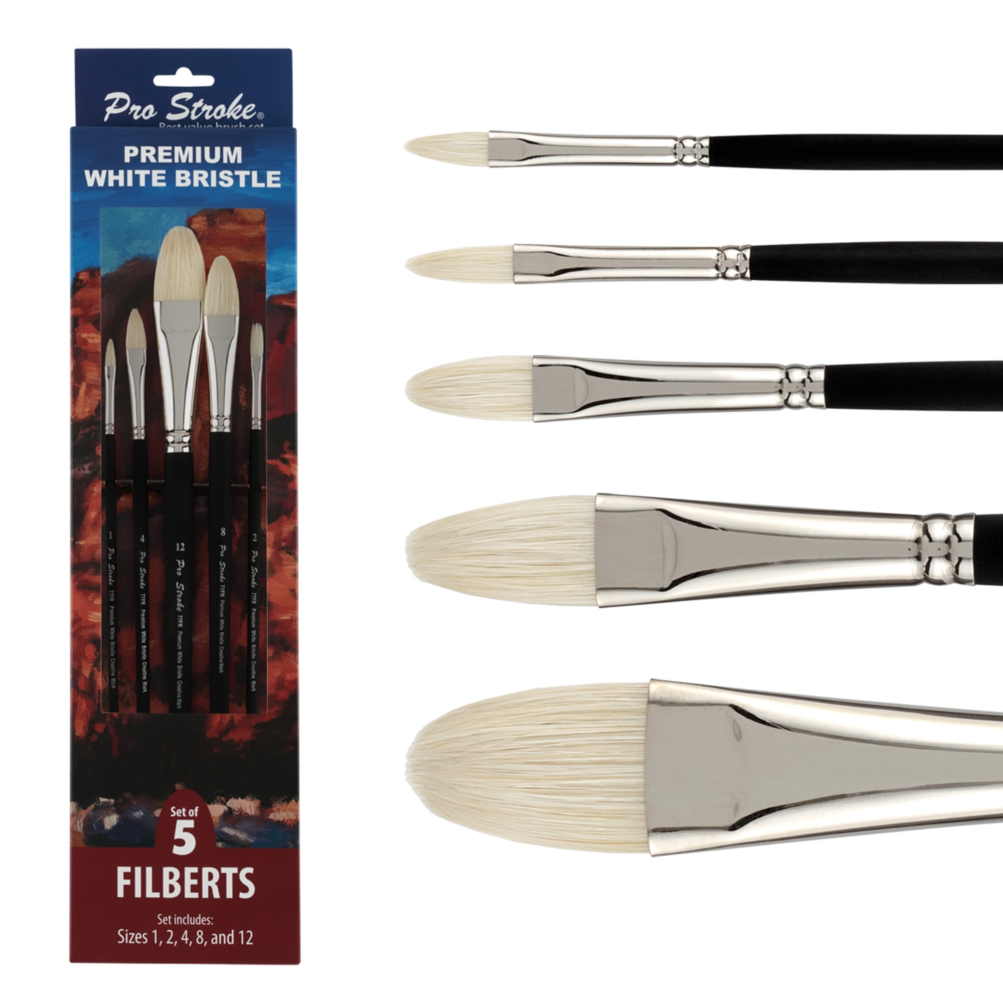 Creative Mark Pro Stroke Premium White Chungking Hog Bristle Artist Paint Brush - Filberts Set of 5 - Natural Bristle Brush w/ Soft Touch Handle for Oils, Watercolors, Acrylics, Alkyds, Caseins