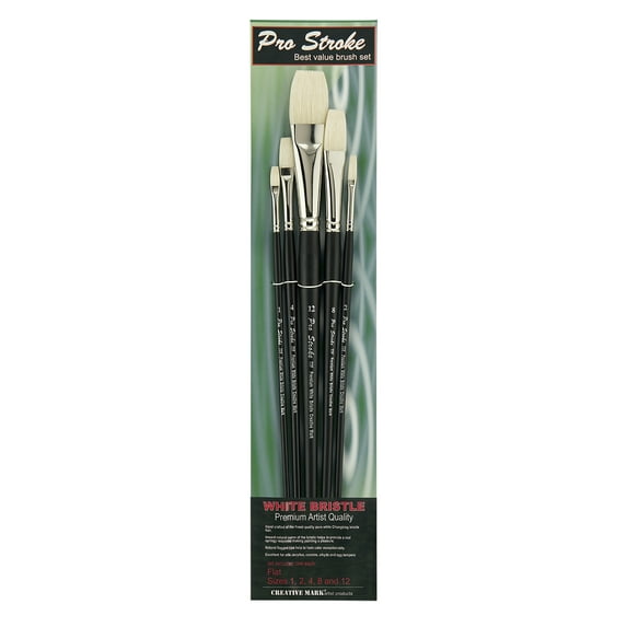 Creative Mark Pro Stroke Premium White Chungking Hog Bristle Artist Paint Brush - Flat set of 5 - Natural Bristle Brush w/ Great Control Suitable for Oils, Watercolors, Acrylics, Alkyds, Caseins