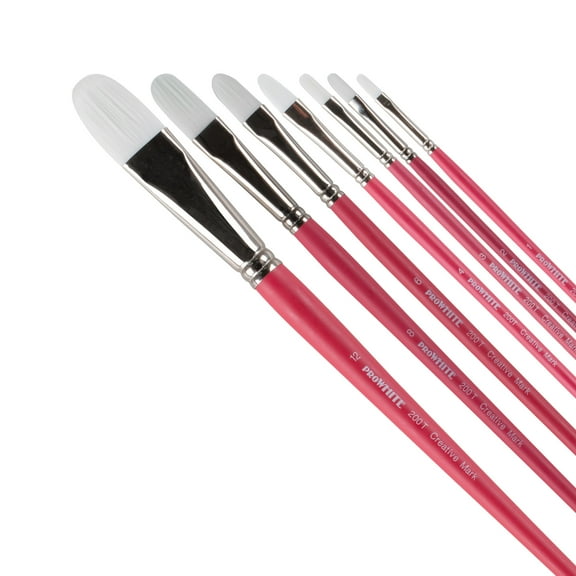 Creative Mark Pro White Soft Filament Acrylic Paint Brushes - Assorted Filbert Set of 7 - Seamless Ferrule - Short Wood Handle Brushes for Acrylic Painting Acrylic Gouache, Oils & Casein